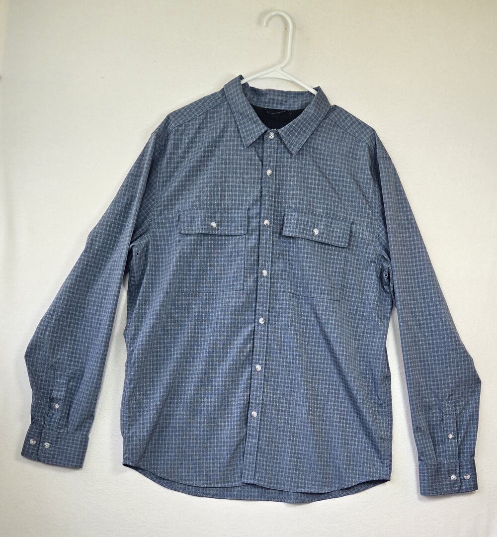 Prana Garvan Shirt Mens Large Blue Long Sleeve Button Up Vented Pockets Fishing